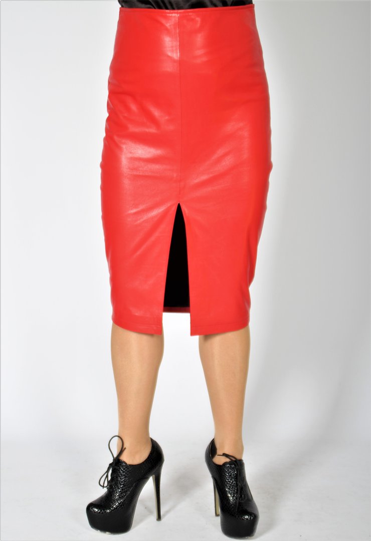 Leather skirt pencil skirt in high waist made of GENUINE leather in red