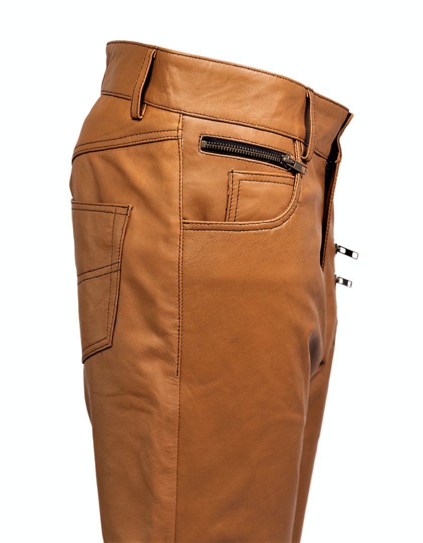 Designer Trouser as Jeans in GENUINE Leather in cognac