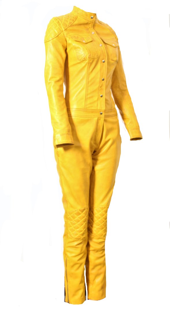 Mono - catsuit de cuero genuino - aspecto usado - en amarillo