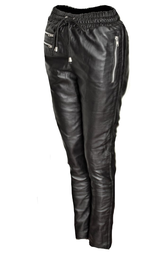 Leather pants as tight home pants GENUINE leather with side stripes