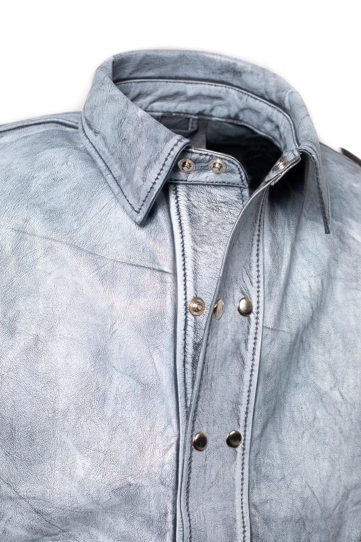 GENUINE Leather Blouse Leather Jacket in vintage blue