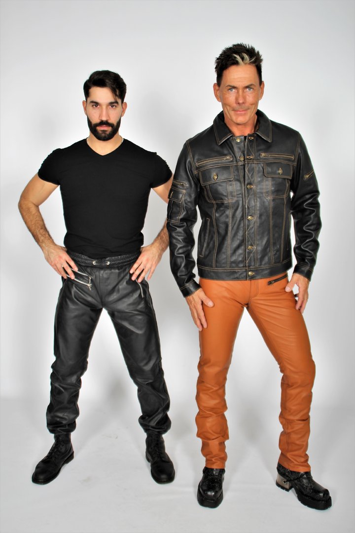 Lederhose Leder-Designer Jeans in ECHT-Leder in cognac