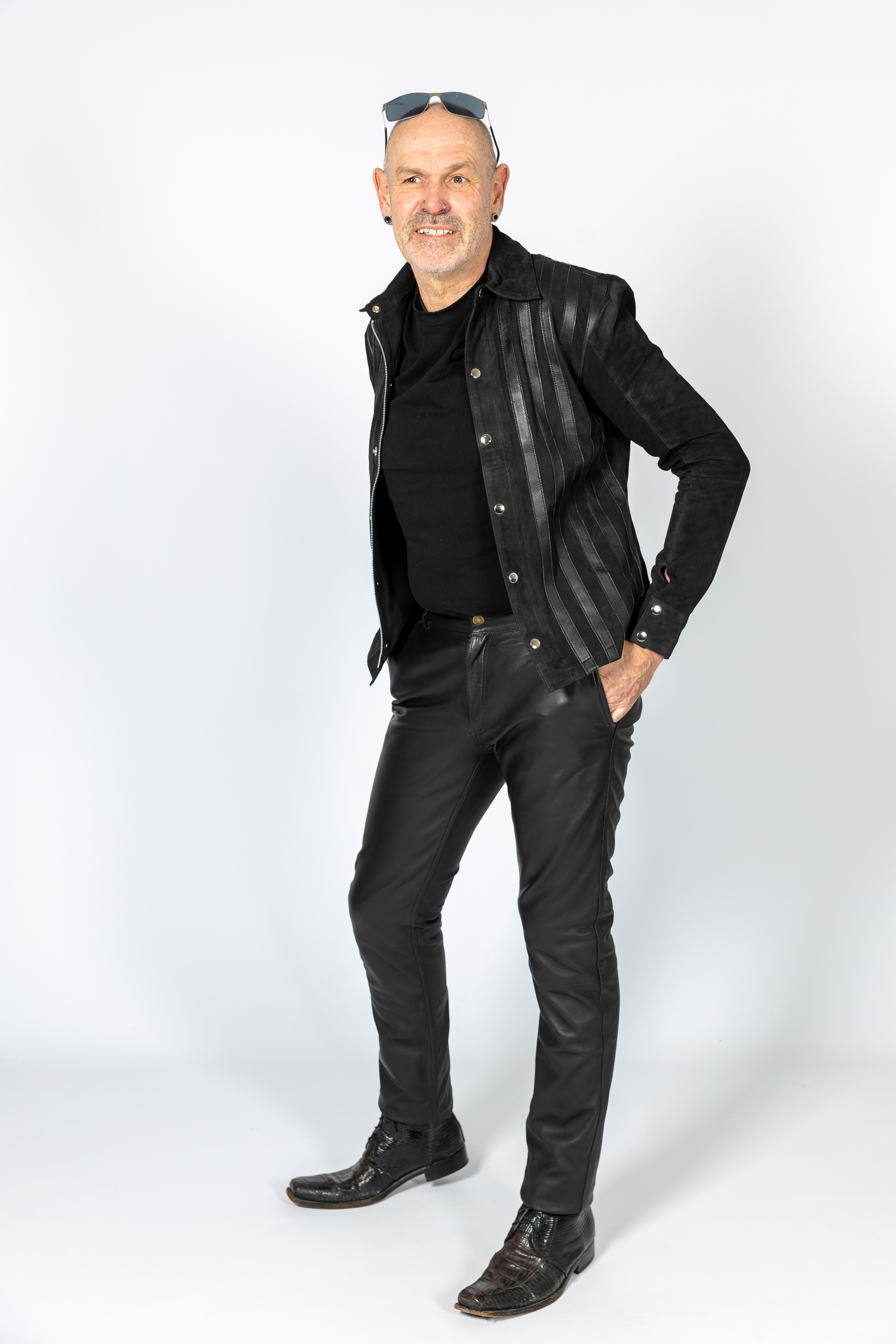 Chino pants as noble - real leather pants black