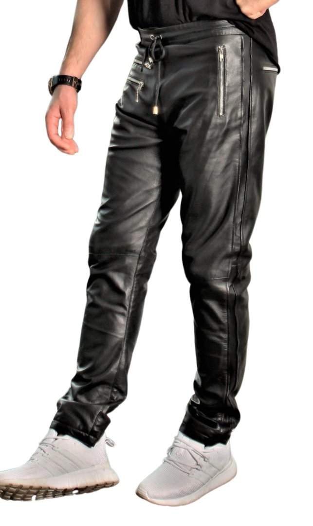 Leather pants as tight home pants in GENUINE leather for men