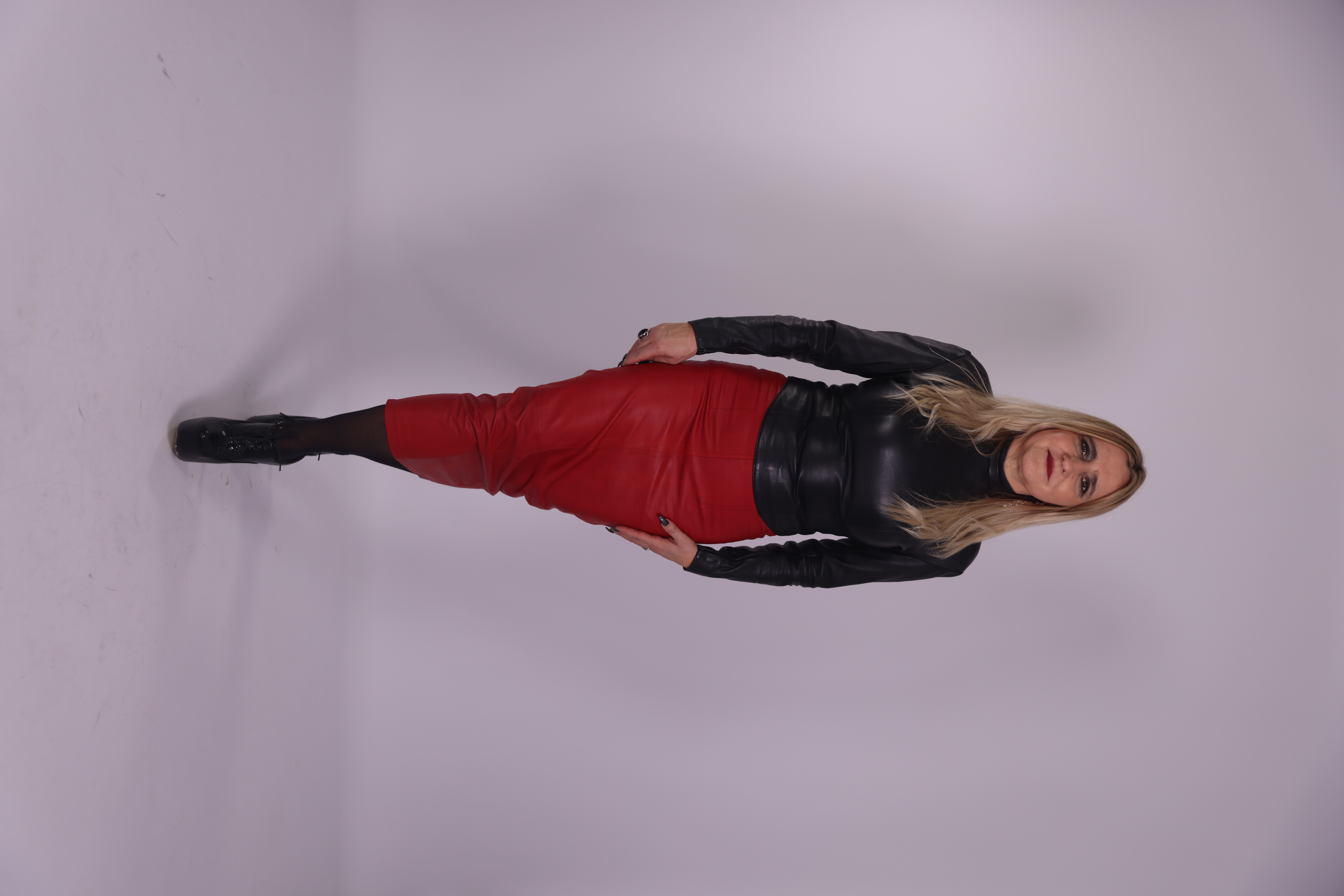 Leather skirt as HOBBLE SKIRT with HIGH WAIST in GENUINE LEATHER red