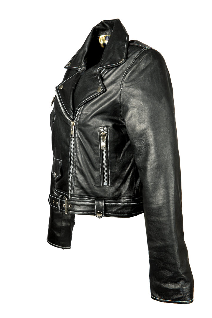 Leather Jacket short Biker Jacket made of GENUINE LEATHER in black