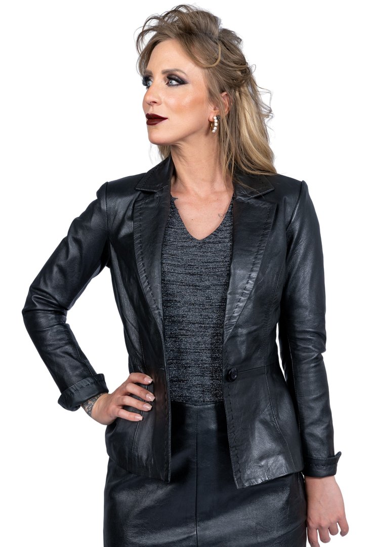 Leather Blazer in the BE NOBLE Business Style in Black