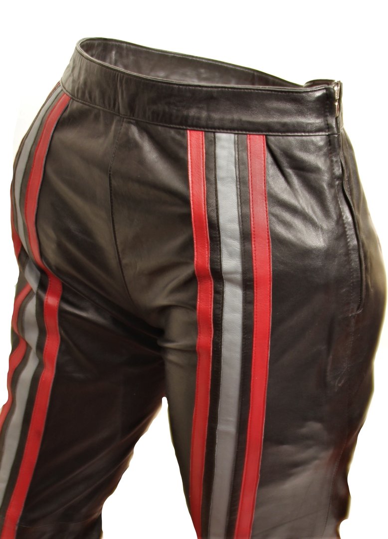 GENUINE LEATHER TROUSER in Black with Stripes