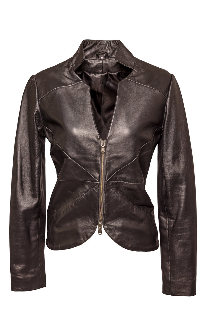 Chaqueta de cuero chaqueta corta en CUERO AUTÉNTICO elegante negro