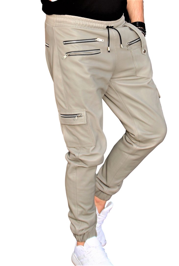 pantalon en cuir VRAI cargo avec des  poches pour  hommes  gris