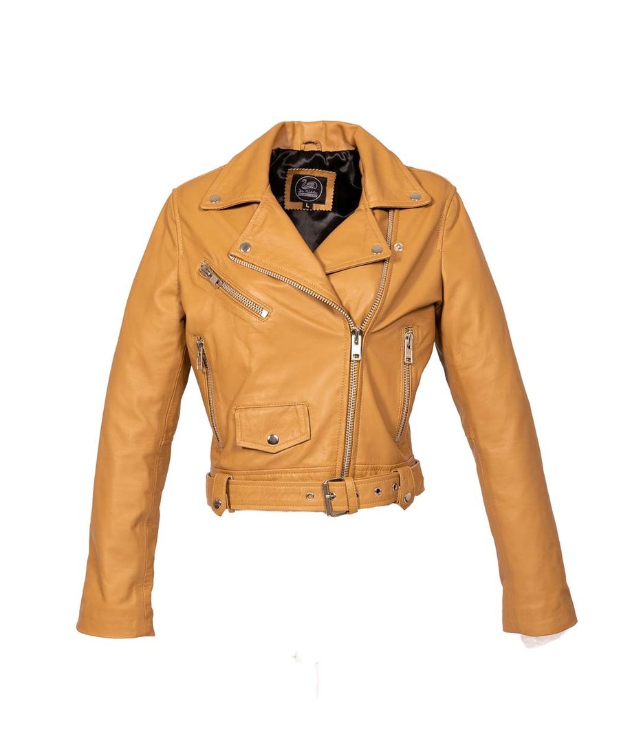 Leather Jacket short Biker Jacket made of GENUINE LEATHER in beige