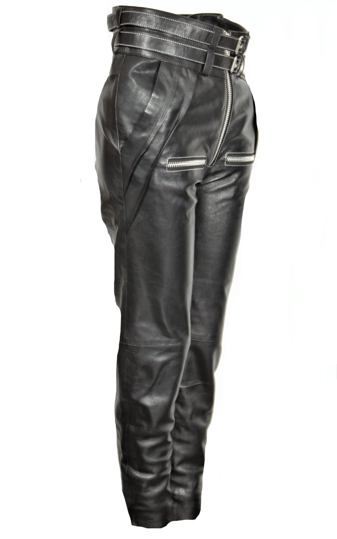 Leather trousers REAL LEATHER with high waist