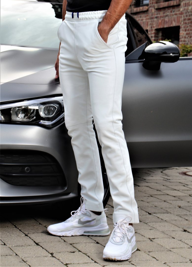 Jogging Trousers in GENUINE LEATHER for women white