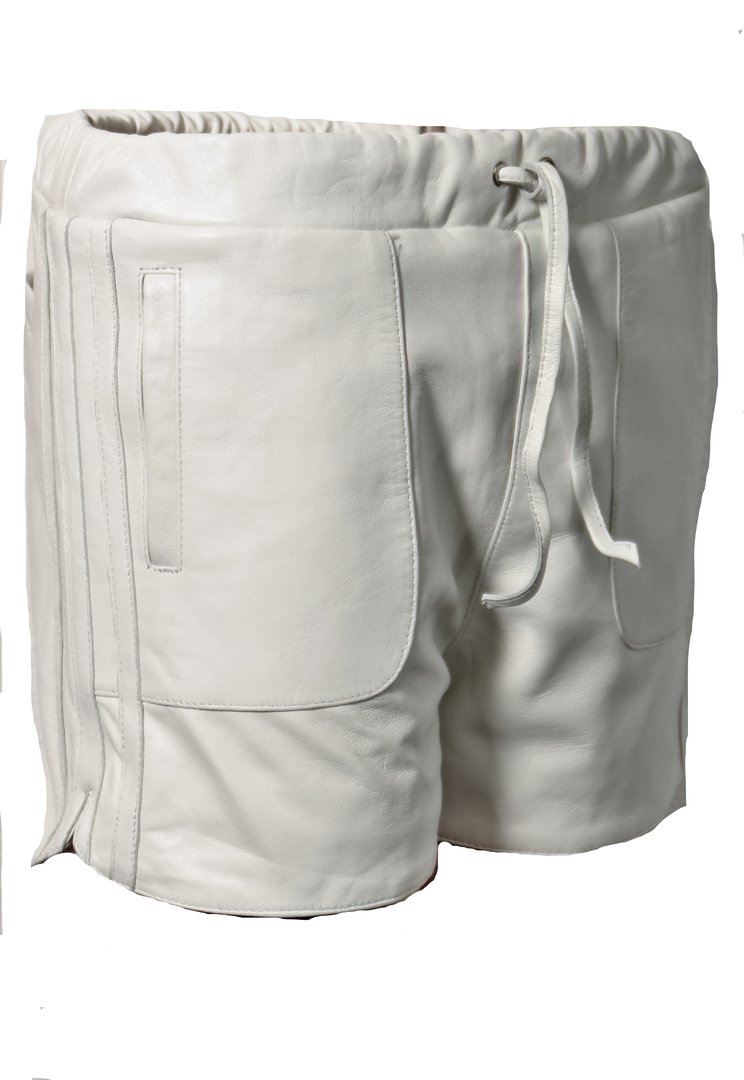 Pantalon de sport court en cuir en VRAI cuir blanc