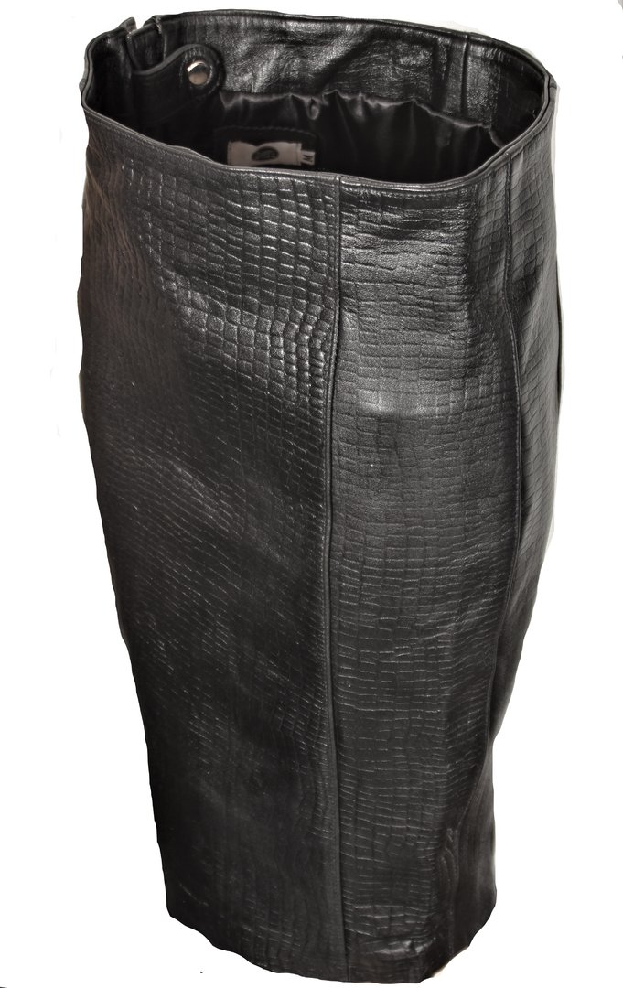 Falda de cuero - falda lápiz de cuero genuino con estampado de cocodrilo