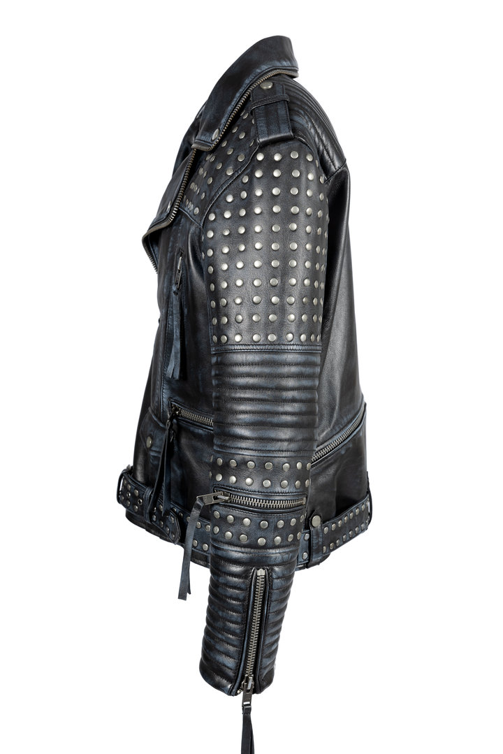 Leather jacket heavy metal biker jacket in used look with rivets