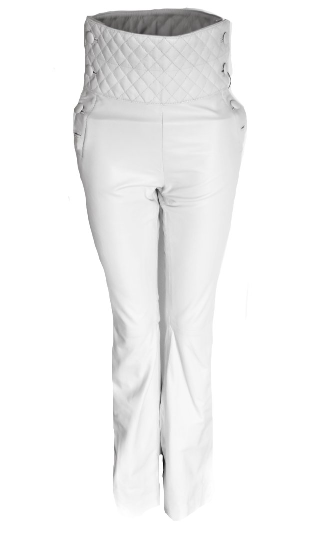 Leren broek gemaakt van ECHT leer -hoge taille- in wit