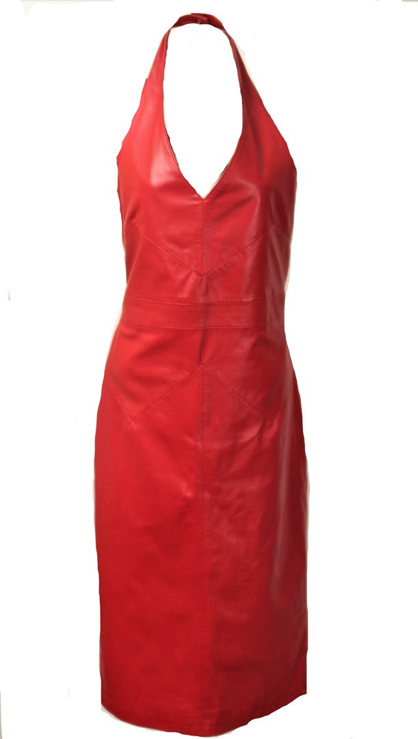 Vestido de cuero genuino sin espalda en rojo