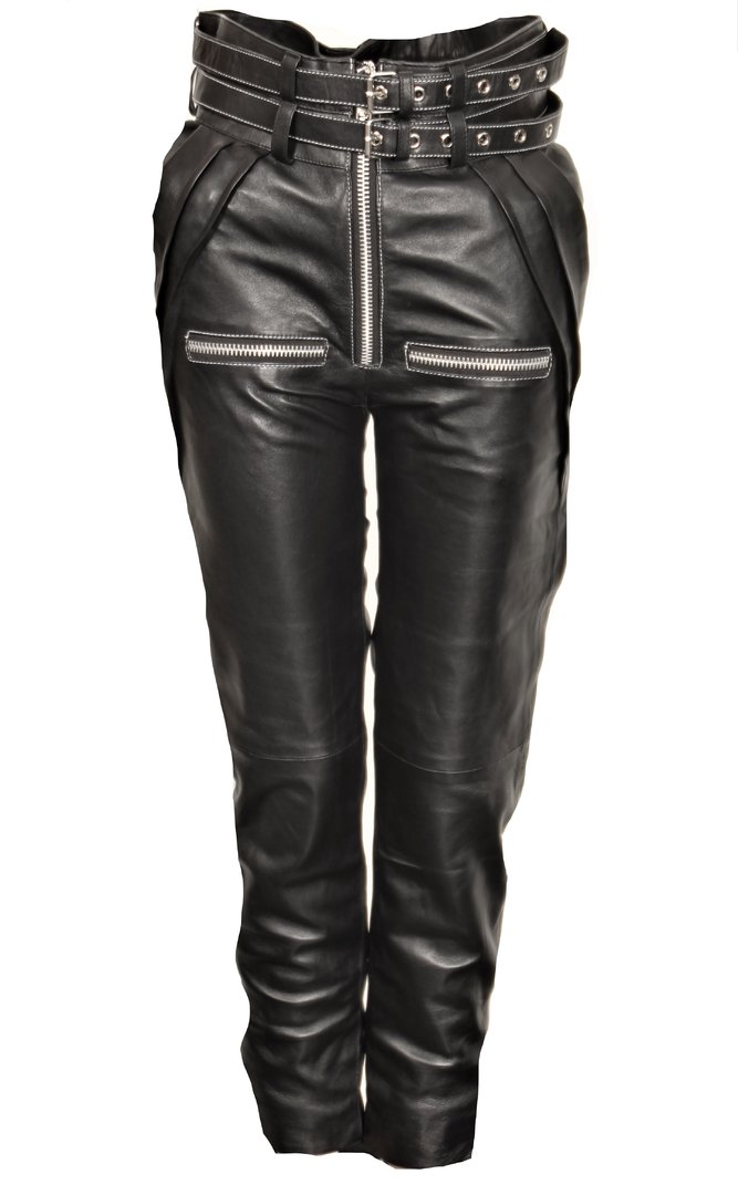 Leather trousers REAL LEATHER with high waist