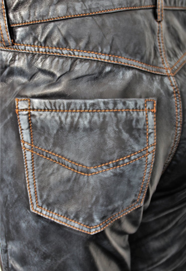 Leather Trouser in GENUINE Leather in Dark Blue Vintage USED LOOK