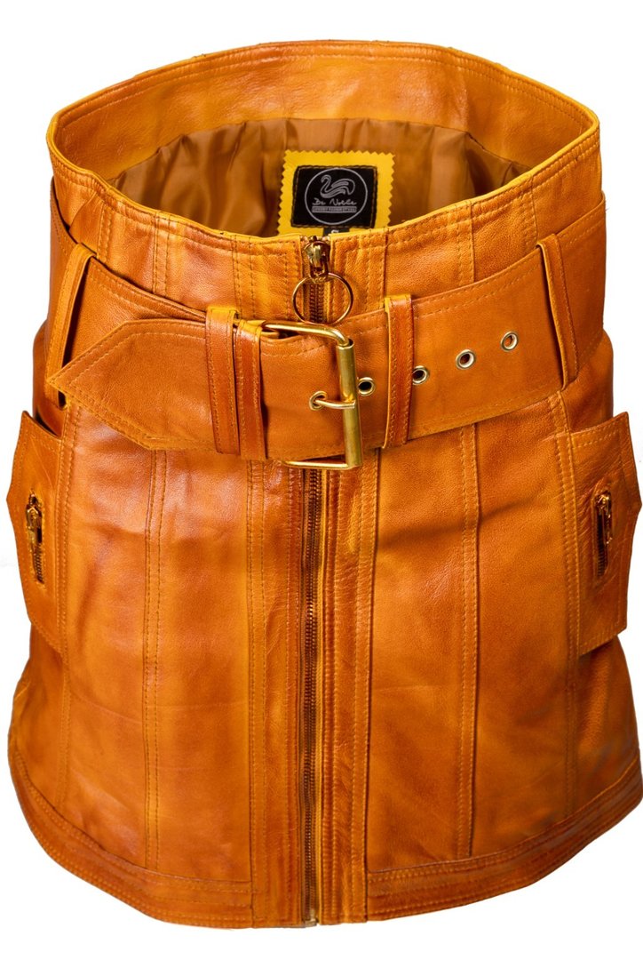 A-Style Lederrock in ECHT-Leder mit breitem Gürtel in cognac