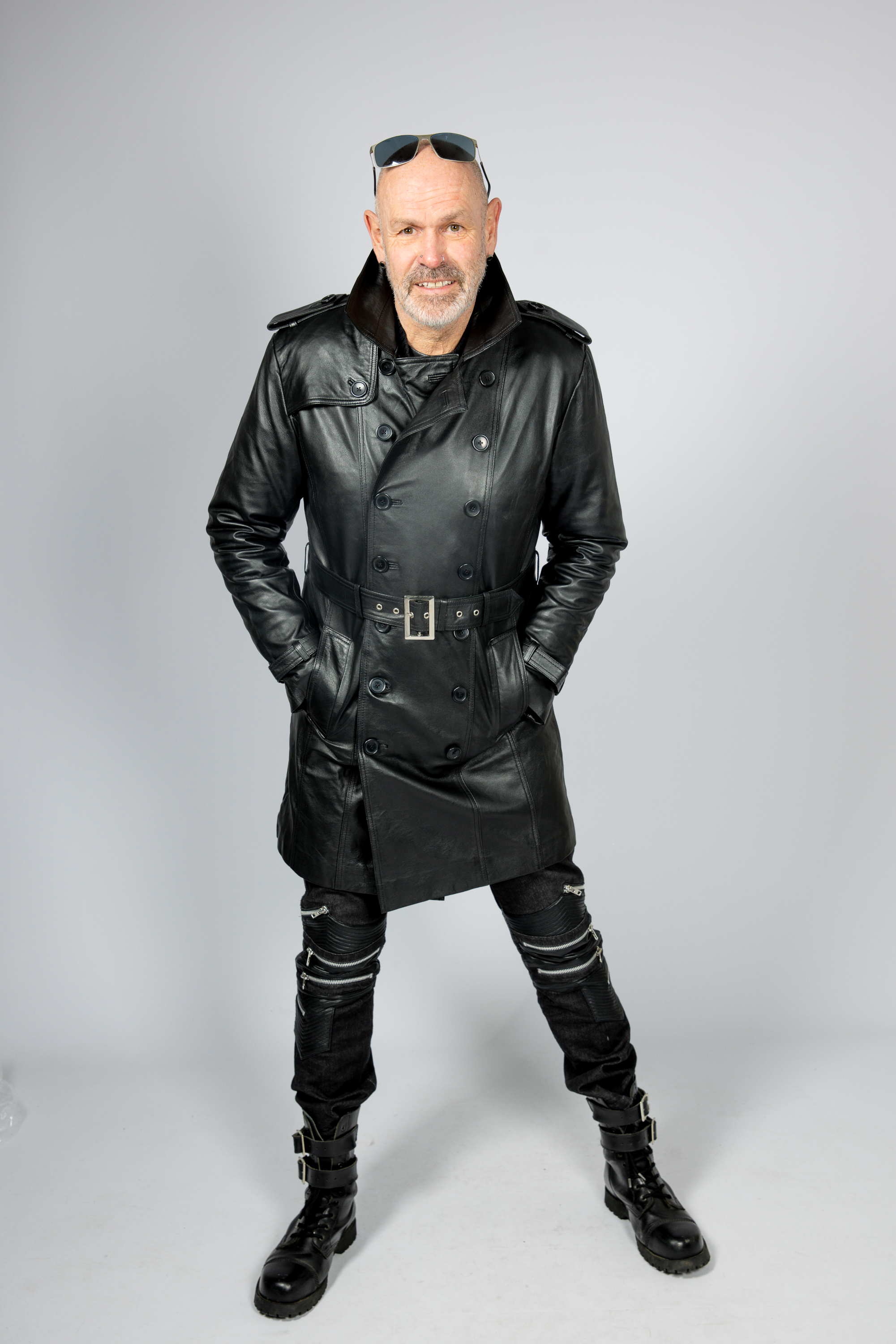 Trench coat as genuine leather leather coat black for men