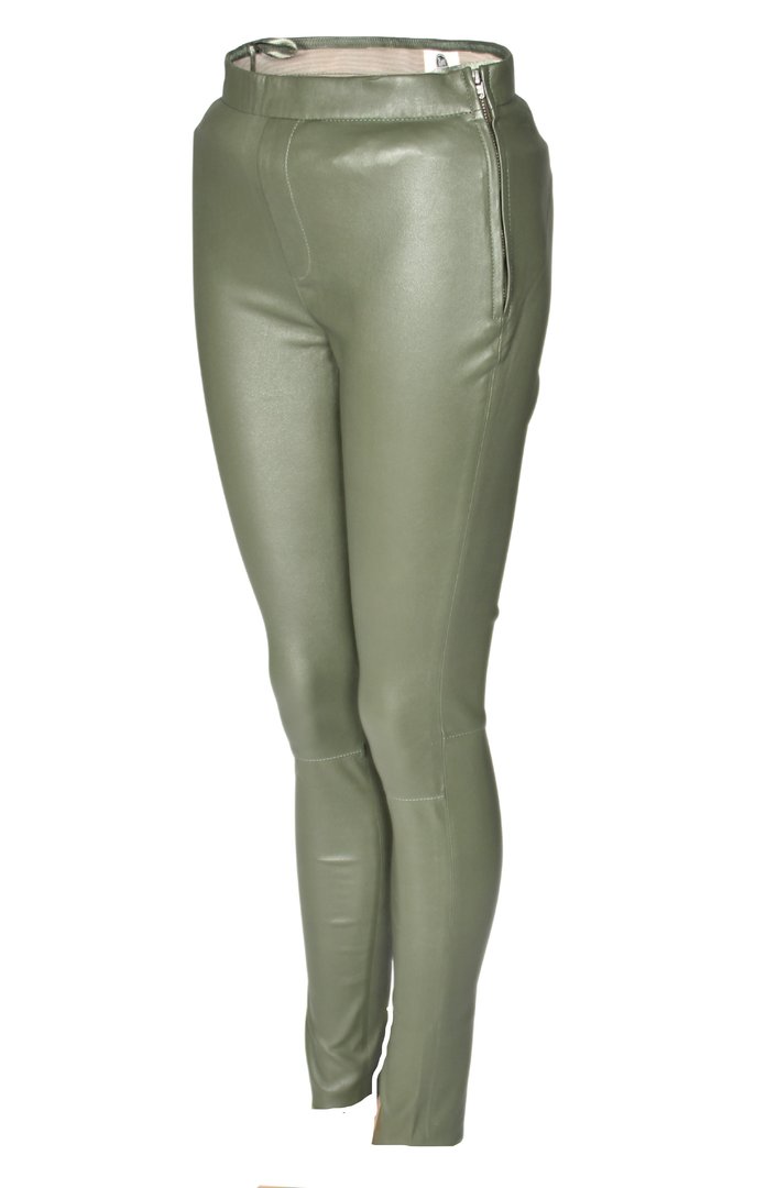 Stretch leather pants as REAL leather leggings olive