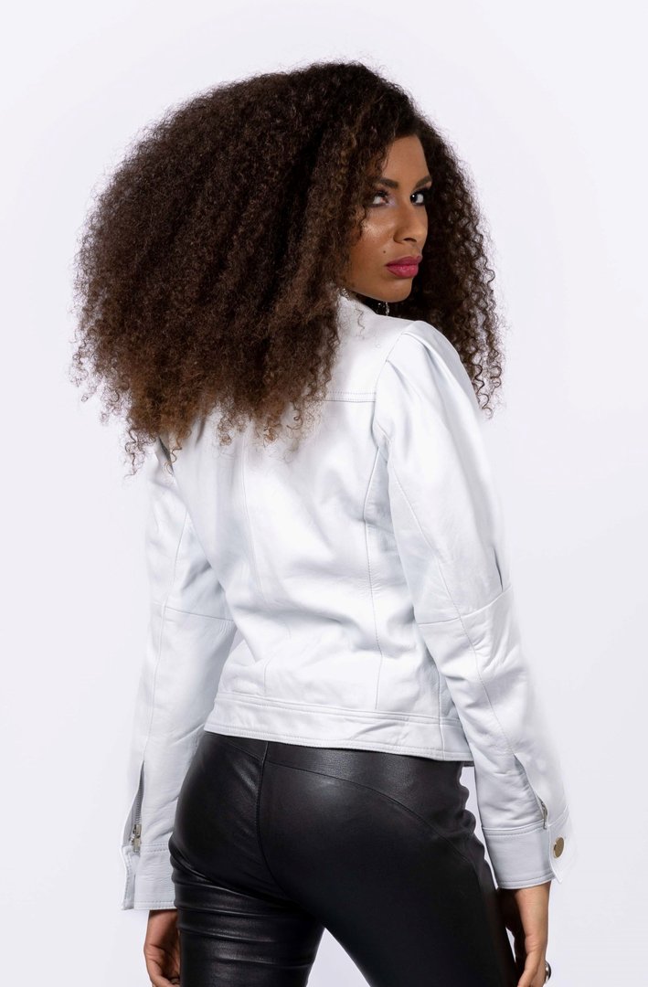 Leather blouse in REAL leather in puffed sleeves elegant in white
