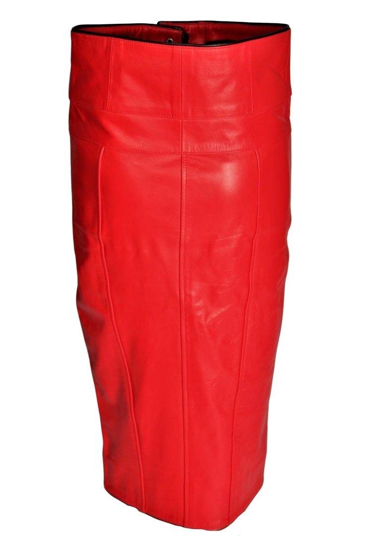 Leather Skirt as MIDI - HIGH WAIST skirt in GENUINE Leather in red