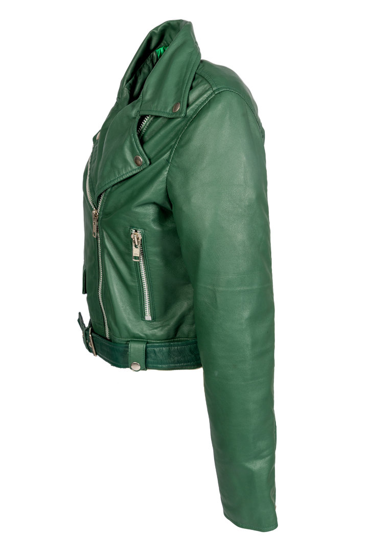 Leather Jacket short Biker Jacket made of GENUINE LEATHER in green