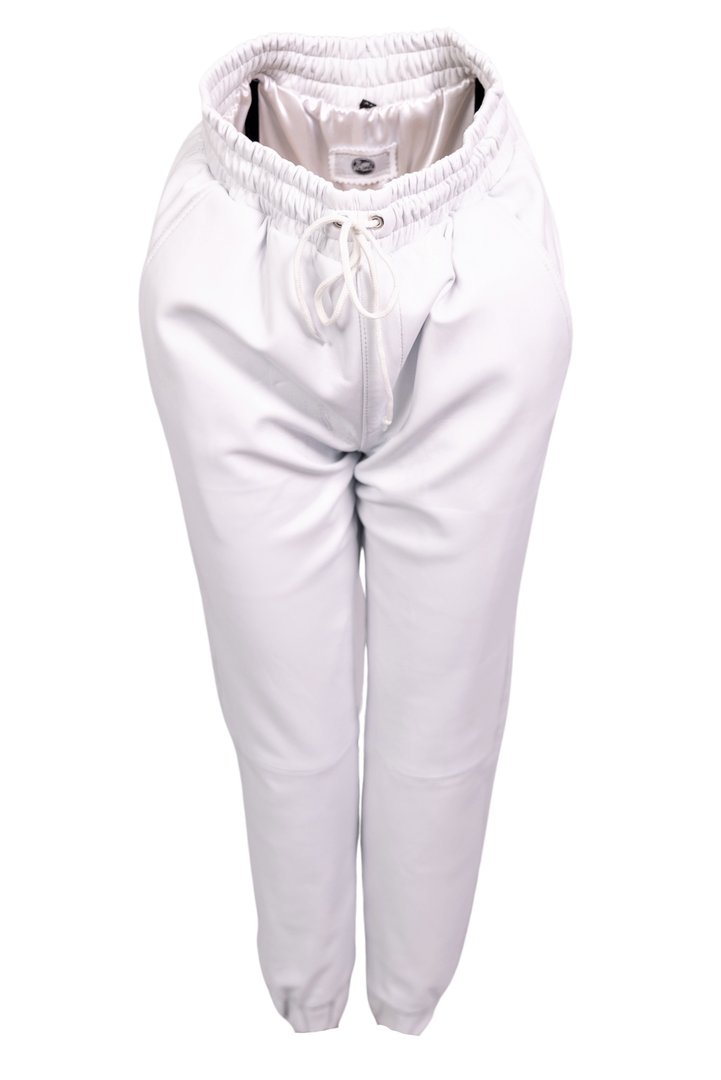 Pantaloni in pelle pantaloni pista realizzati in vera pelle bianco