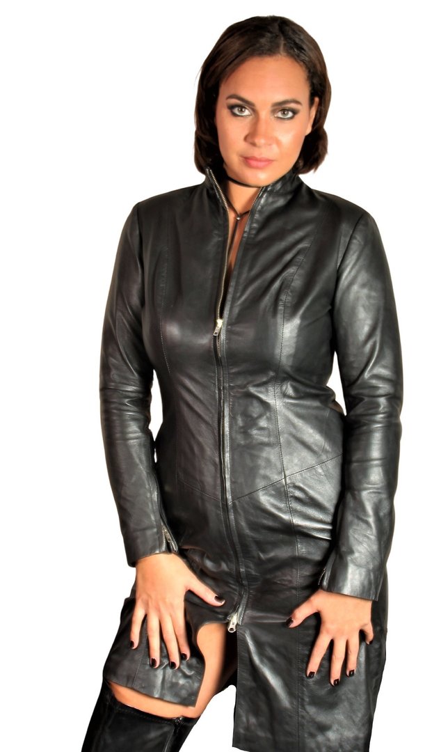 Leather Coat Leather Dress in GENUINE LEATHER with Zipper