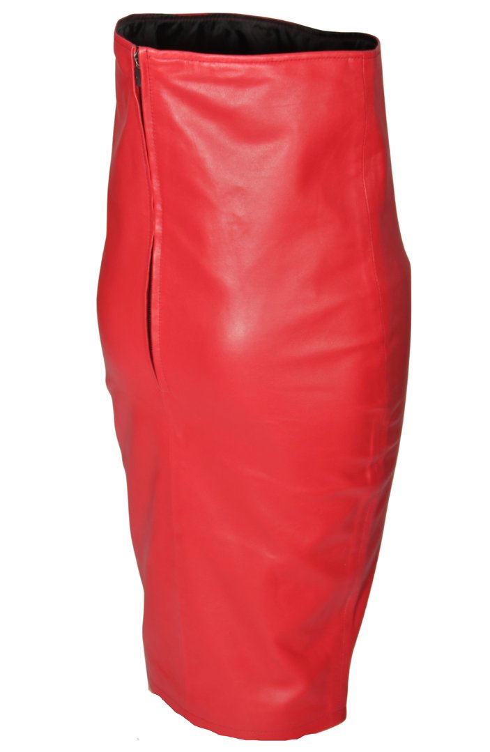 Lederrock Bleistiftrock mit hoher Taille in ECHT Leder in rot