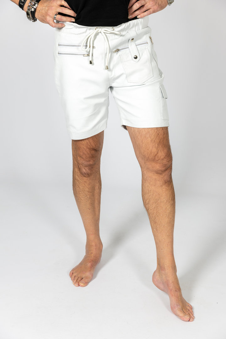 Leder-Shorts Cargohose aus weichem ECHT-Leder in weiß