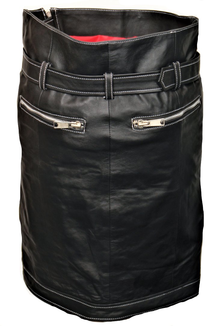 Falda de cuero genuino - corte asimétrico en negro