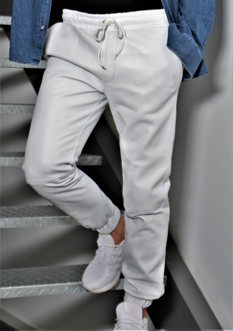 Jogging Trousers in GENUINE LEATHER for MANN White
