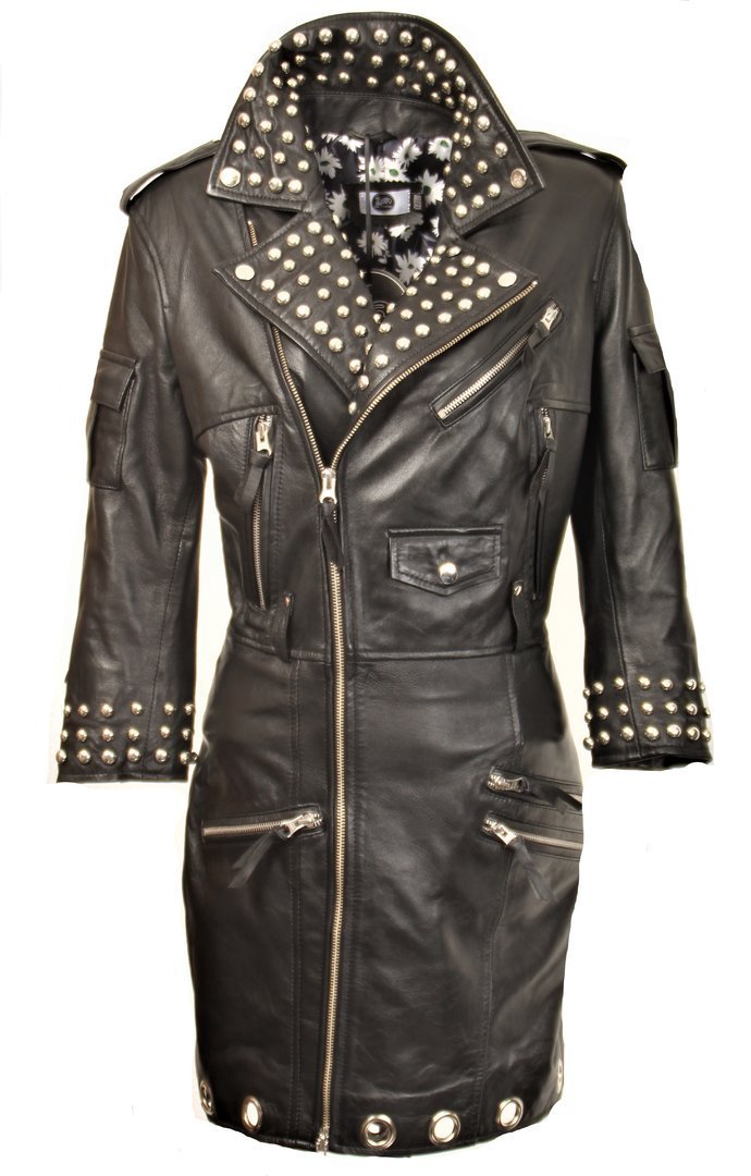 Dress in GENUINE LEATHER with Studs and sexy Zippers