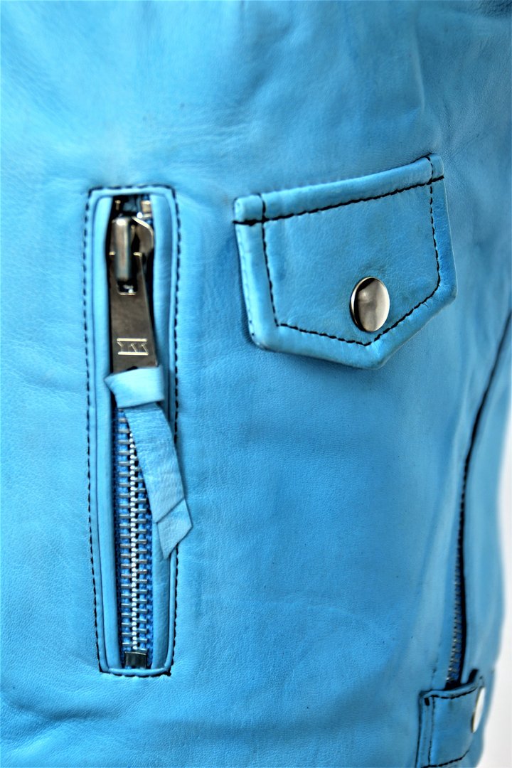 Leather mini skirt in soft genuine light blue leather