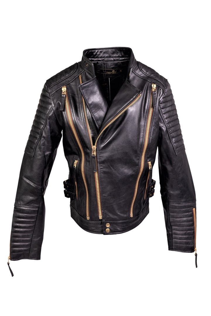 Giacca biker-giacca in pelle in vera pelle Pompöös