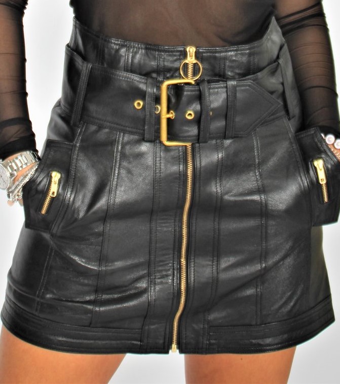 A-Style jupe en cuir vrai avec large ceinture