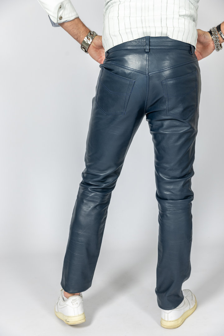 pantalon en cuir - Jeans de designer comme pantalon en cuir en VRAI cuir bleu
