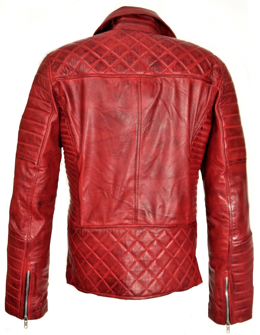 Lederjacke Biker-Jacke ECHT-Leder USED LOOK rot Männer