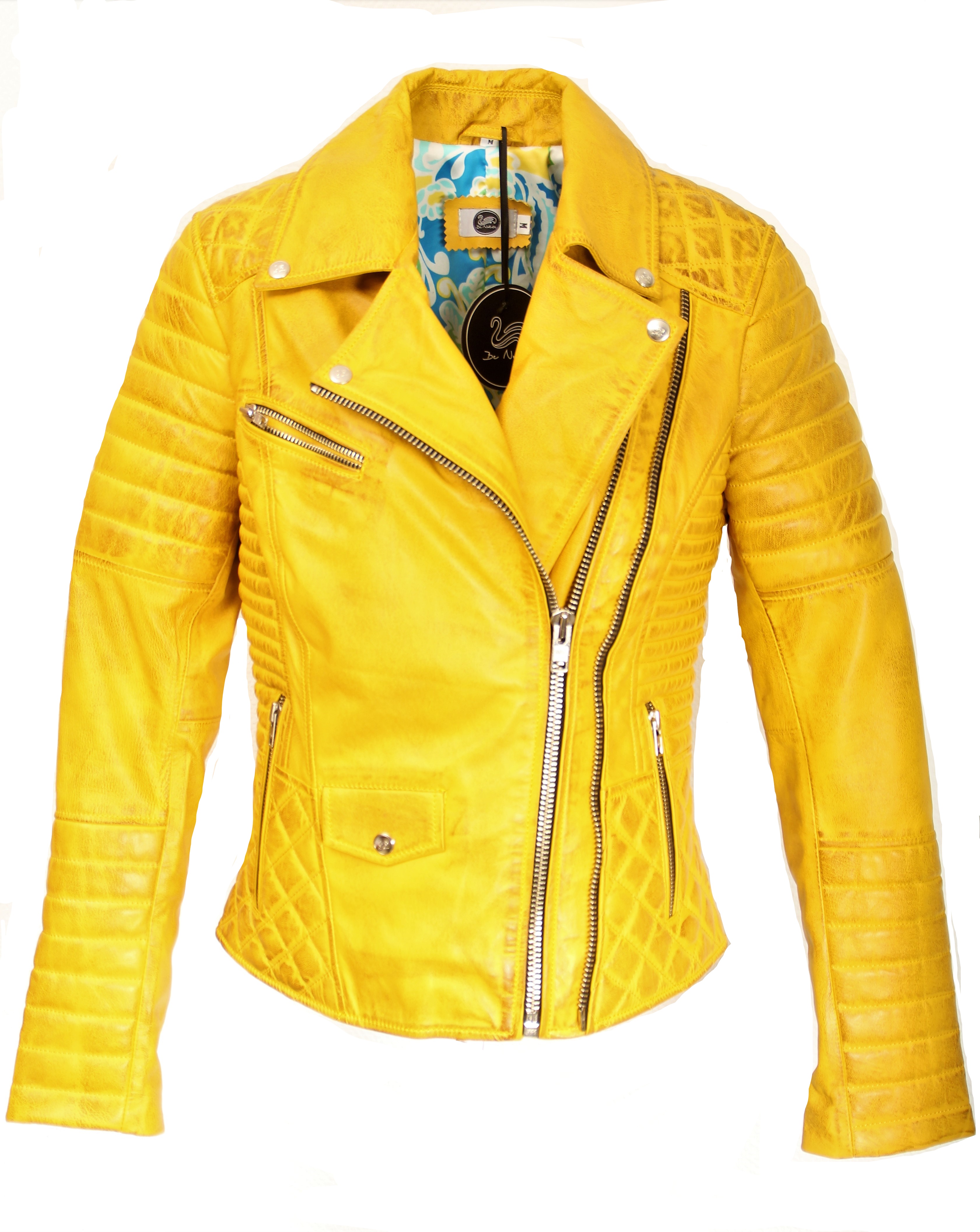 GENUINE Leather Jacket with Quilting Yellow for Women