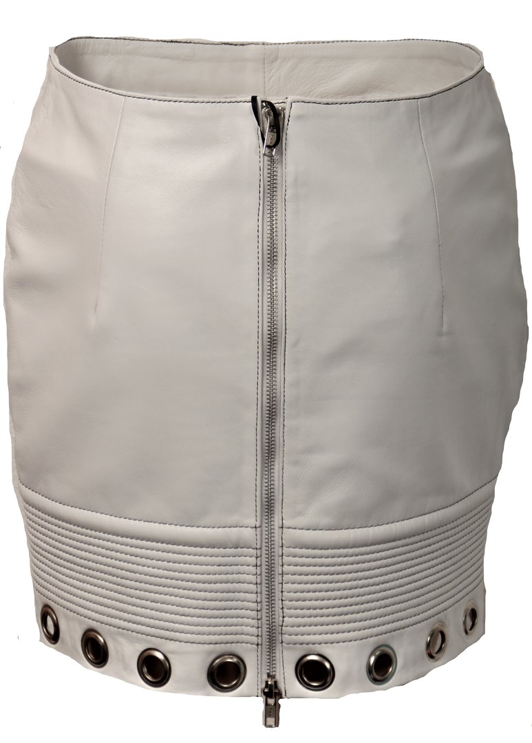 Leather Skirt GENUINE Leather - White With Rivets