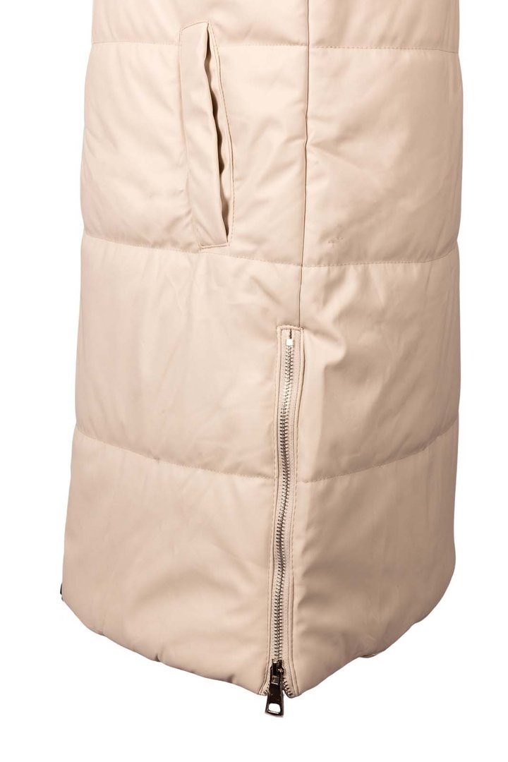 Quilted winter vest with hood in beige