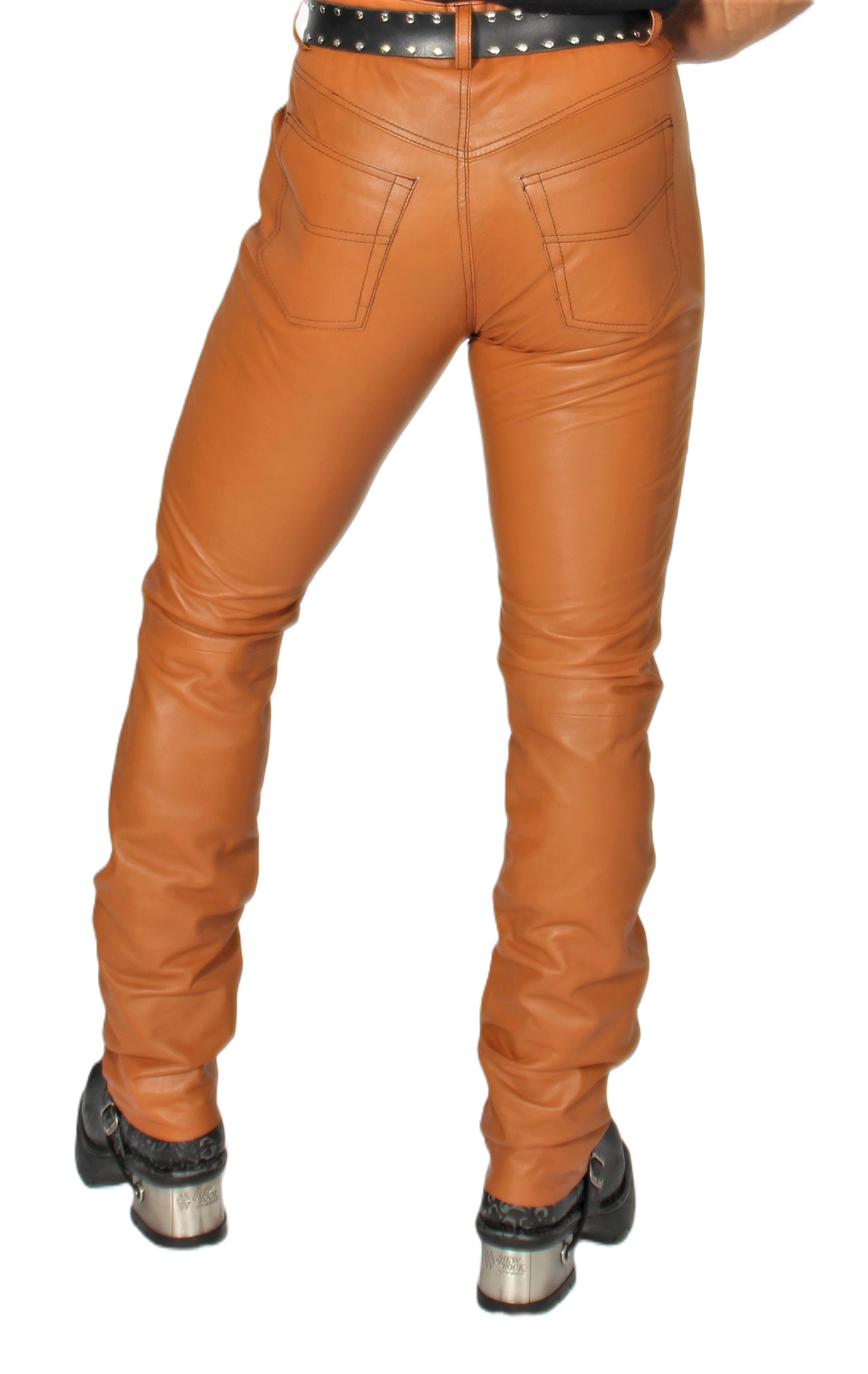 Pantalón de cuero-tipo Vaquero-en cuero AUTENTICO color coñac