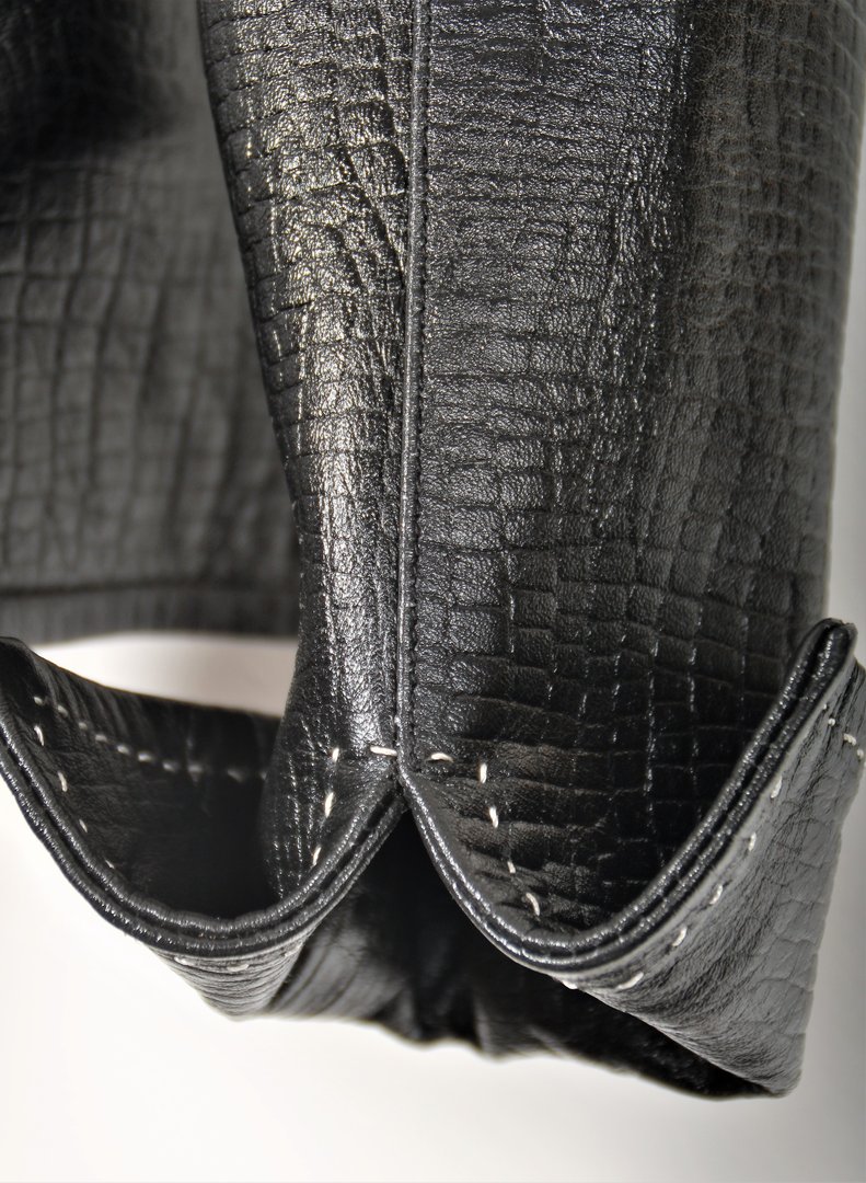 Leder-Blazer in Echtleder in  Krokodil Prägung-Style in schwarz