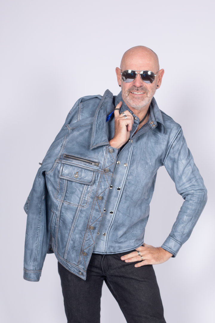 GENUINE Leather Blouse Leather Jacket in vintage blue