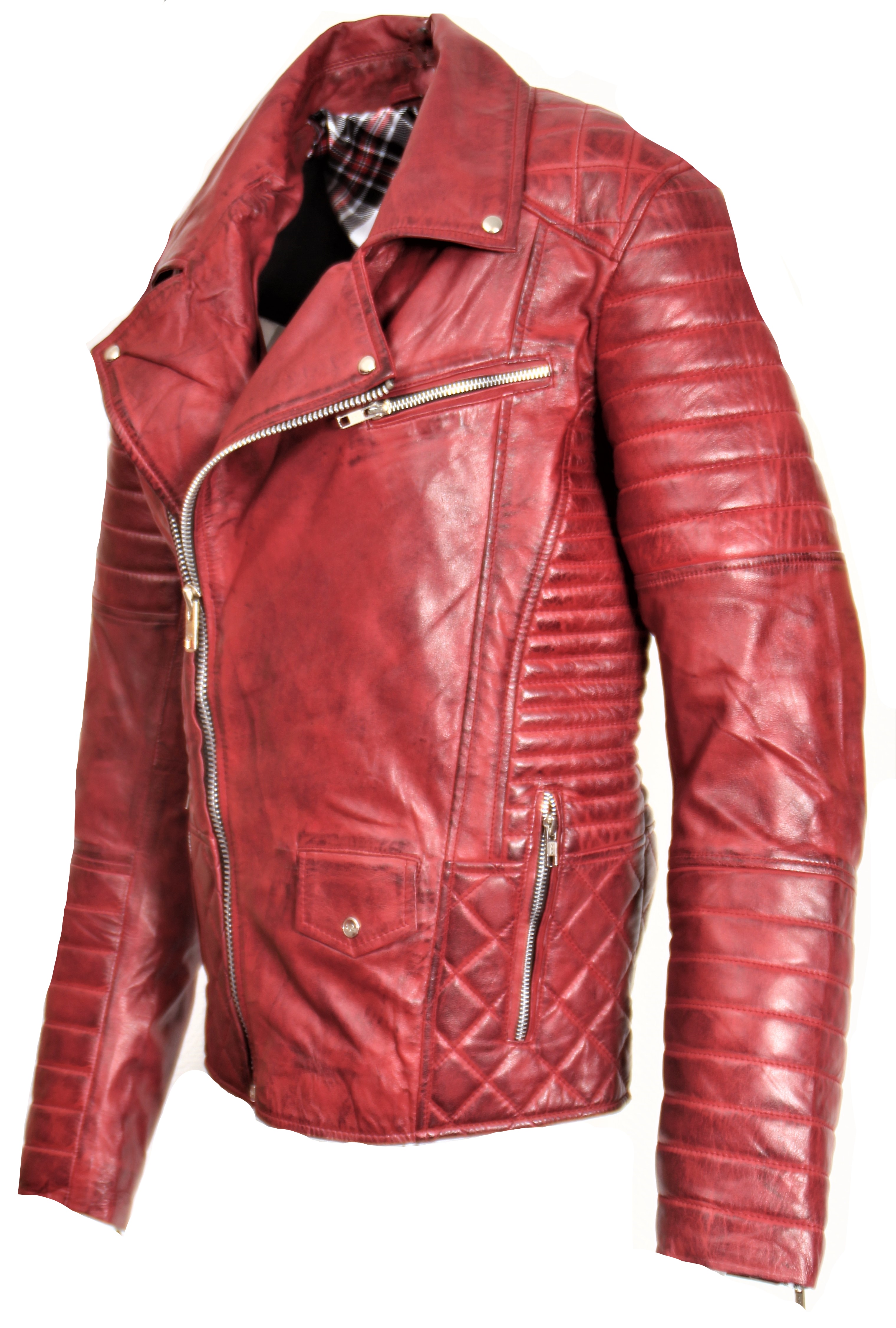 GENUINE Leather Jacket Biker Jacket USED LOOK dark red Men