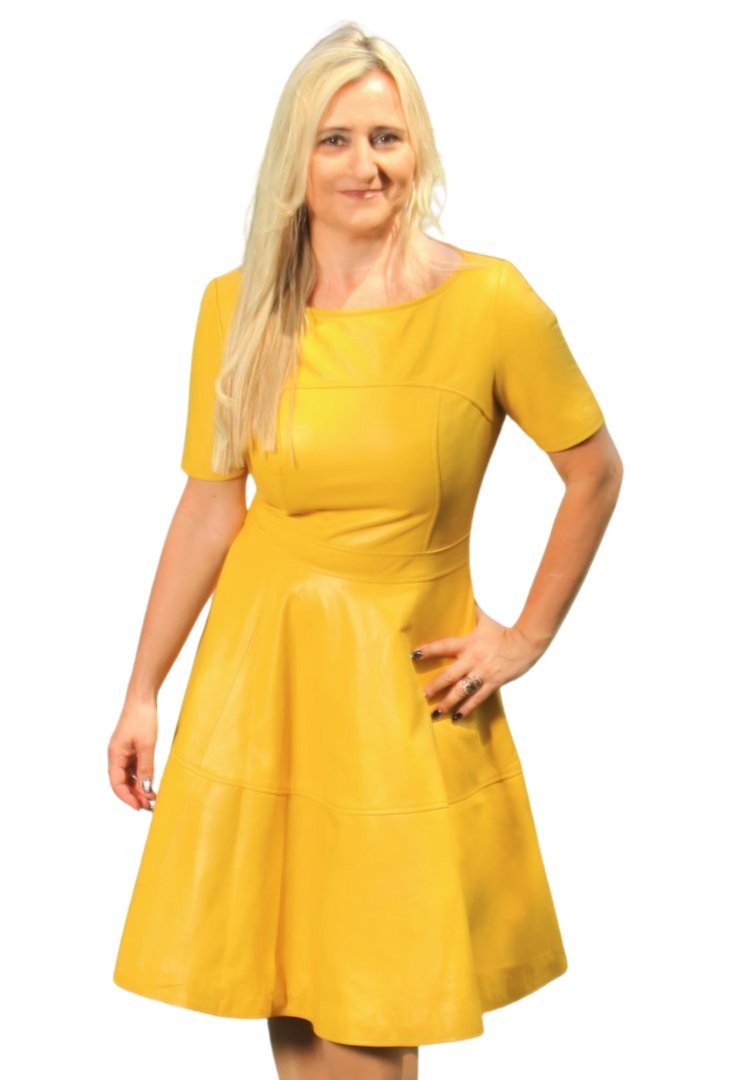 A-Style Dress in GENUINE Leather in yellow -Boston-
